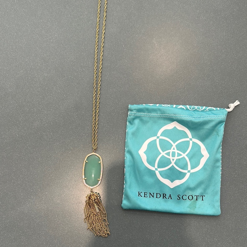 Kendra Scott Gold Necklace with Green Pendant and Tassel